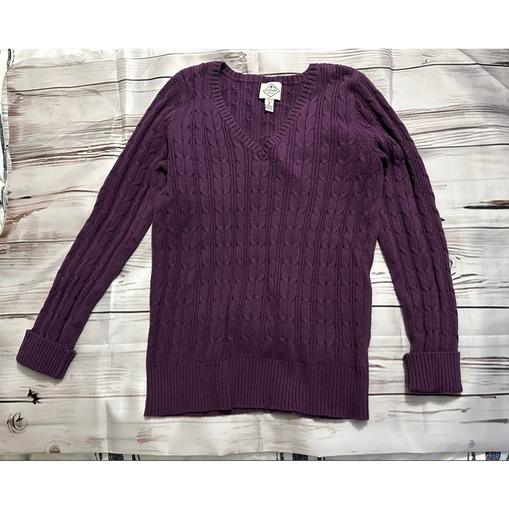 St. John's Bay Purple Cable Knit V-Neck Sweater M